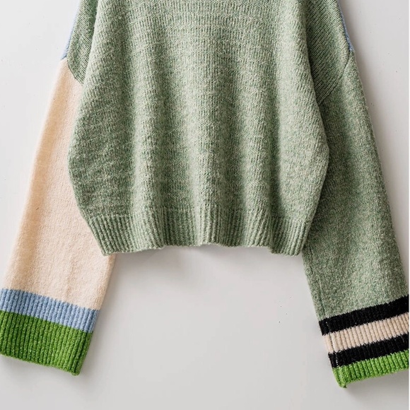 NEW!! Urban Daizy Colorblock Knit Cropped Sweater Over Sized SZ’s S,M,L - Picture 5 of 9